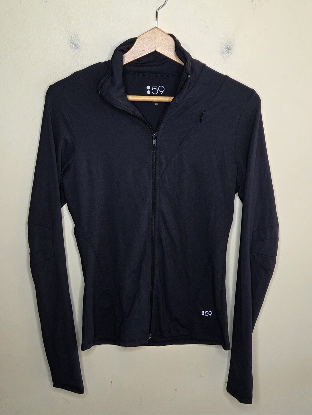 Splits 59 Black Full Zip Fitted Athletic Workout Jacket Elbow Detail Size Small